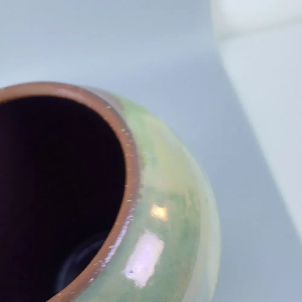 Studio Art Pottery Ginger Jar Lidded Iridescent Glaze Canister Swirl Signed 1991
